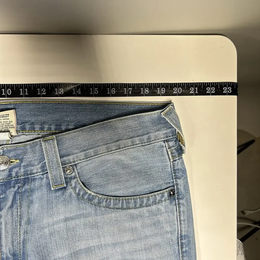 True Religion Ricky Jeans Mens 36x29.5 Light Wash Made In USA Y2K Distressed